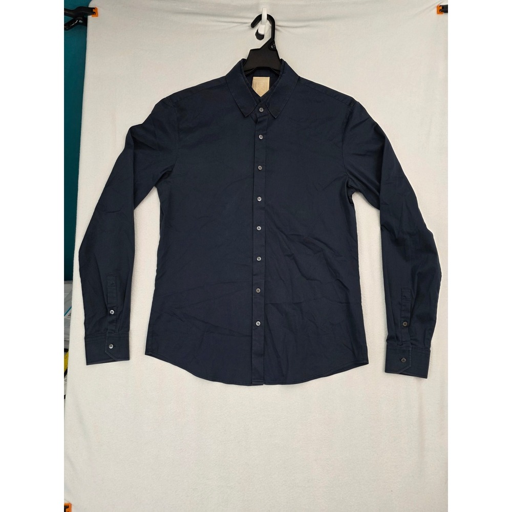 WOOYOUNGMI Korea Mens 52 Navy Tech Stretch Poplin Concealed Placket Dress Shirt